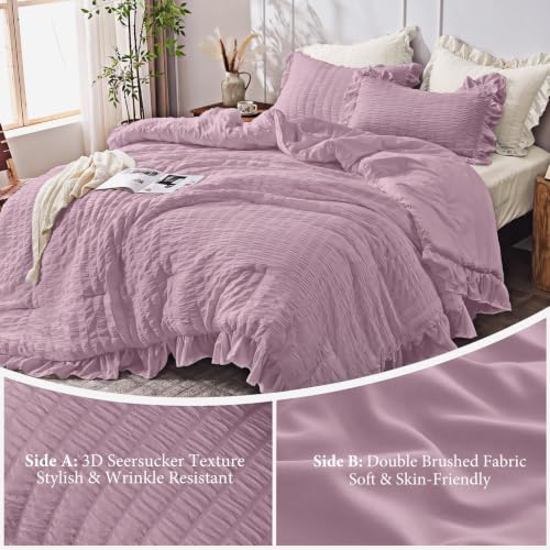 Image of JOLLYVOGUE Dusty Purple Full Comforter Set,3pcs Seersucker Comforters Full