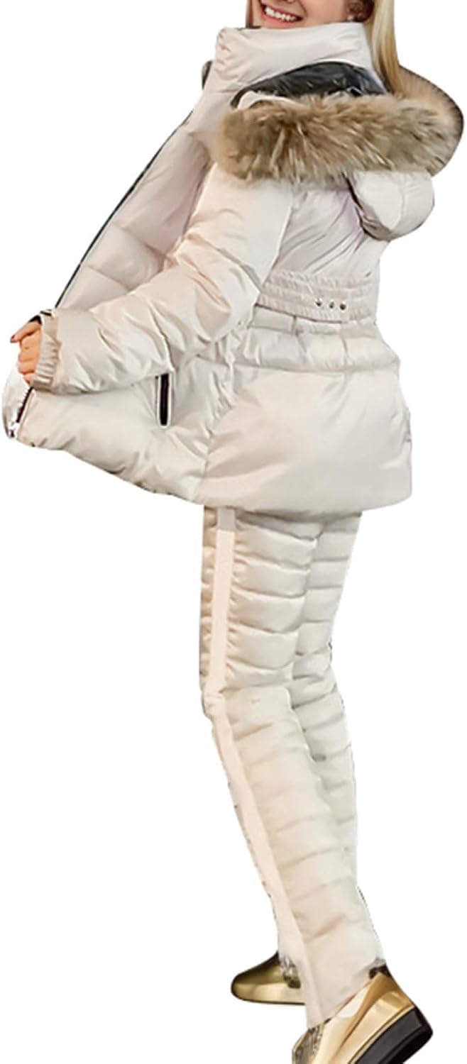 Ensemble Veste et Pantalon de Ski d'hiver pour Femme Pantalon de Neige Coupe-Vent avec Capuche Amovible Veste pour vêtements de Ski Ensemble décontracté