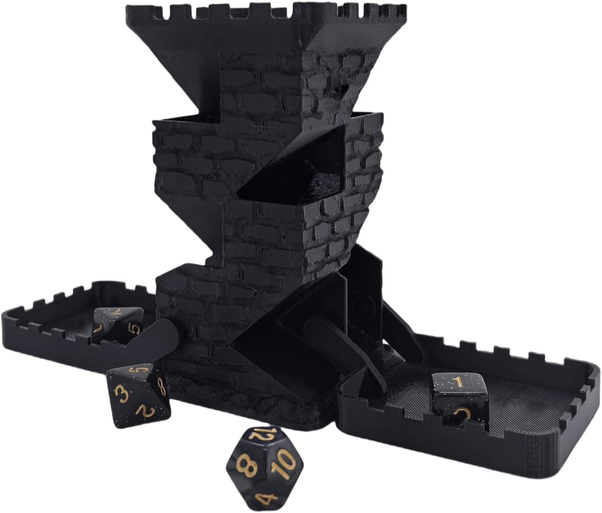 Castle Retro Black Dagger Dice Dice Tower Dungeons and Dragons RPG Tabletop Roleplaying Game Jail D&D (Random 7PCS D20 Dice Set Included) Black