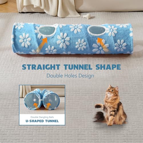 Image of Straight Cat Tunnel for Indoor Cats 47 inchx12 inch, Blue Flower