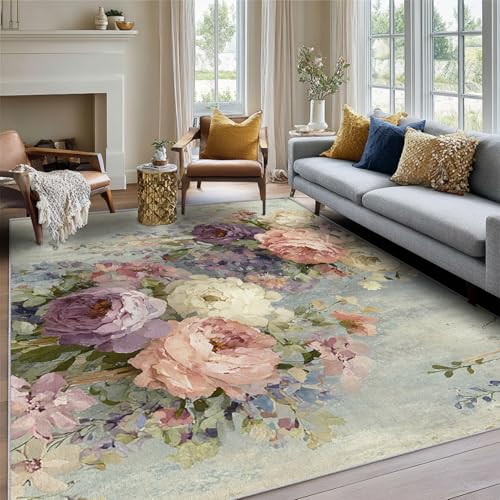 Rose Rug, 3x5 Area Rugs Pink Purple Floral Vintage Distressed