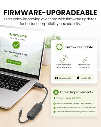 Avantree Relay – Airplane Bluetooth Adapter for 2 AirPods or Headphones | Future-Proof Firmware Upgradable, Qualcomm aptX Adaptive, 25H Battery, 3.5mm AUX Transmitter for Flight Travel & Gym - Image 6