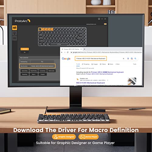 Protoarc Wireless Mechanical Keyboard, Mech K301 Office Keyboard, 75% Percent Tactile Quiet Keyboard With Backlit, Triple-Mode 2.4G/Usb-C/Bluetooth Keyboard For Pc Mac Windows Ipad 84 Keys #TOP6