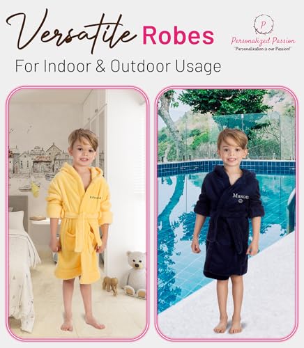 Personalized Kids Night Robe with Name - Custom Embroidered Bathrobe with Hood, Pockets & Belt - Fleece Robe for Boys & Girls4