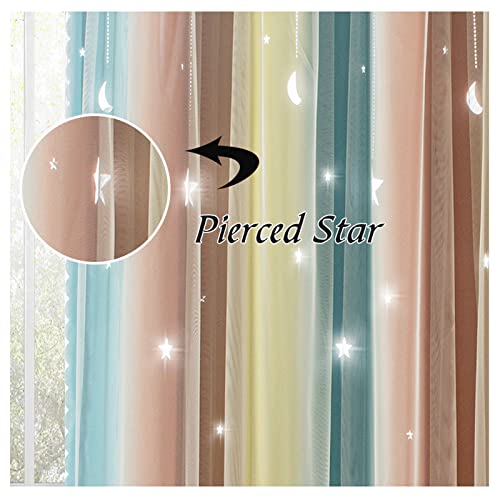 Ajazz Curtains For Girls Bedroom Kids Curtain Hollow-Out Star Window Drapes Curtain Room Darkening Grommet 2 Layers,84 Inch Length 2 Panels Set #TOP4