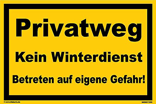 Kleberio® Warn Schild 30 x 20 cm Einfahrt - Privatweg Kein Winterdienst! Betreten auf eigene Gefahr - stabile Aluminiumverbundplatte Cover