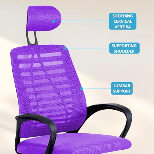 Image of Casa Copenhagen,Mesh Office Desk Chair,Rocking Chairs Ergonomic Computer Chair Adjustable High with Headrest and Comfortable Armrest Swivel Chair - Purple & Black Handle