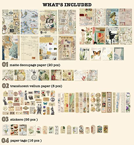 Artsmona 100 Pieces Vintage Ephemera Pack Junk Journal Kit Scrapbook Supplies Decoupage Paper Sticker Material For Art Journaling Bullet Journals Planners Collage Album Crafter Gifts (Retro) #TOP1
