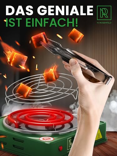 M. ROSENFELD Shisha Kohleanzünder für Shisha Kohle - Elektrischer Kohleanzünder BLACK HEAT 1000W + Shisha Zubehör Set Edelstahl Kohle Gitter & Shisha Zange Kohlegrill Shisha 150cm Kabel (Grün)