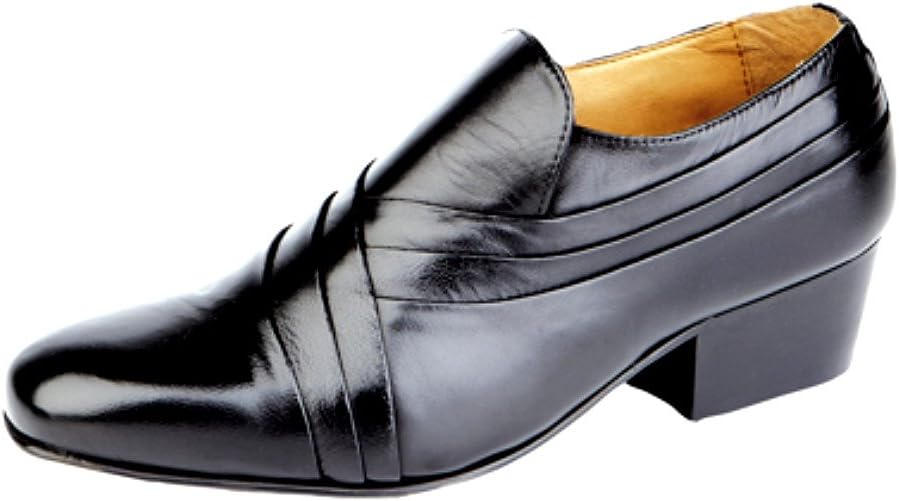 Mens Cuban Heel Pleated Vamp Leather Casual Shoes Black size 8 UK