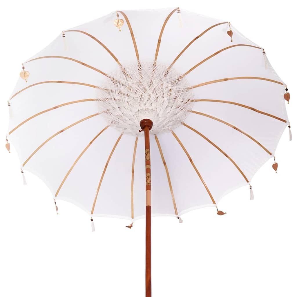 vidaXL Baliński Parasol z Bazą Kremowy 215 x 215 x 260 cm, Ogród i taras, okrągły parasol balijski, cień na zewnątrz, ręcznie robiona osłona, bambusowa nóżka