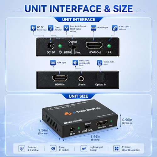 Insertor de audio HDMI 18 Gbps compatible con 4K 60Hz HDR y paso de señal CEC 6