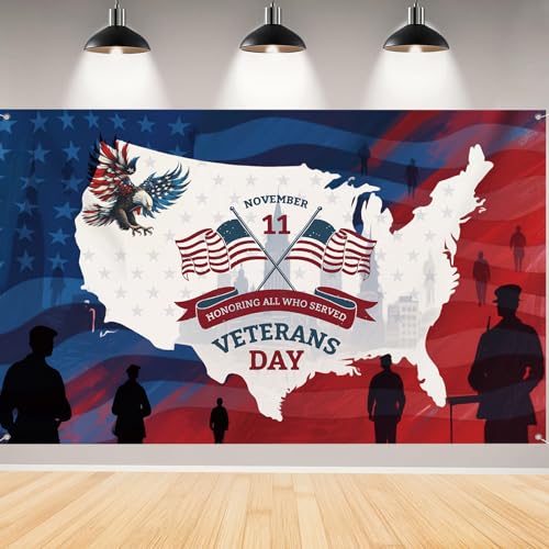 Veterans Day Backdrop,Blue and Red Photo Booth Wall Banner,Map of America Background for Photography American Flag Party Decorations and Supplies for Home House Decor-71x43 inches (Red and Blue 1)