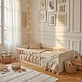 LIT Pilou 70x140 + sommier, Blanc et Naturel