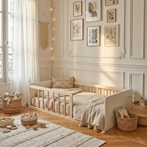 LIT Pilou 70x140 + sommier, Blanc et Naturel