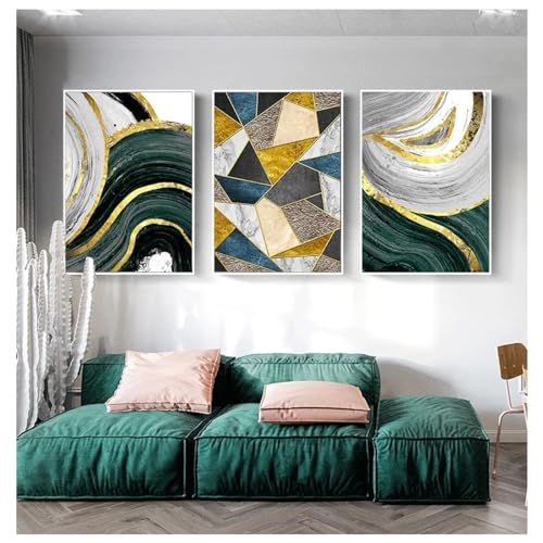 Toile murale géométrique verte avec cadre chic éclat doré - 3