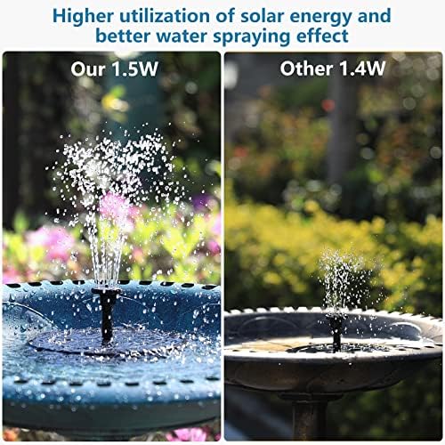 AMZtime Solar Fountain Pump 1.5W Bird Bath Fountain Solar Powered Water Fountain with 8 Nozzle Set & 4 Fixer, Solar Fountain Pump for Bird Bath, Garden, Pond, Pool — view 5