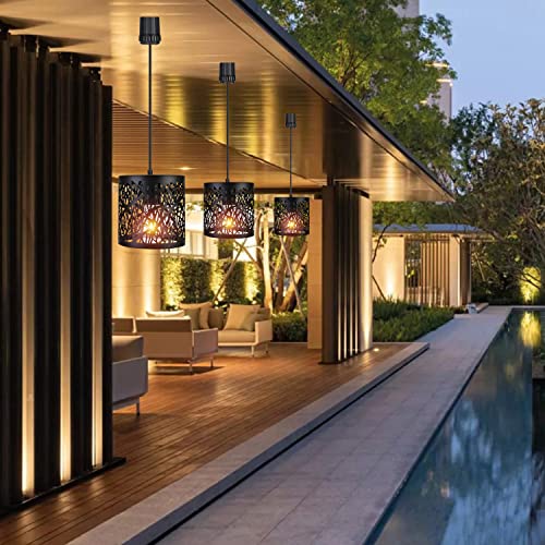 Battery Operated Hanging Light -Retro Decorative Lamp Black Metal Hanging Light Edison Bulb Lightswith 6 Hours Timer Outdoor Pendant Chandelier For Gazebo Porch Garden Patio Living Room Indoors Patio #TOP5