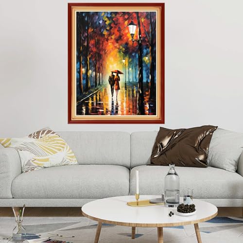 Image of Dimxvean Stamped Cross Stitch Kits,Cross Stitch Kits for Adults Beginners,Embroidery Kits Full Range of Cross Stitch Stamped Kits Needlepoint Kits Cross Stitch Patterns-Strolling rainynight 16x20 inch