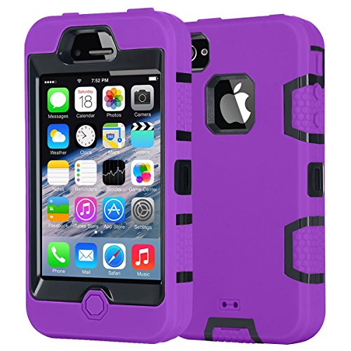 iPhone 4S Case,Apple iPhone 4 4S Case,Shockproof Heavy Duty Combo Hybrid Defender High Impact Body Rugged Hard PC & Silicone Case Protective Cover For Apple iPhone 4 4S (Purple Black)