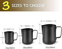 Vista 2 de CAMKYDE Jarra de Espumar Leche de Acero Inoxidable 20 oz, Jarra Vaporizadora de Espresso con Pluma Decorativa para Máquinas de Espresso, Cappuccino