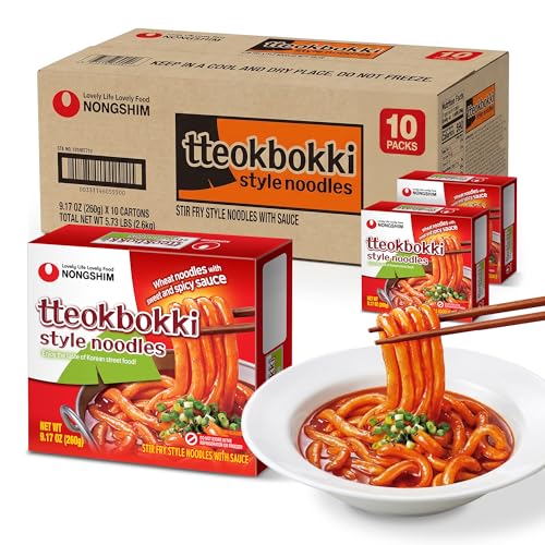Image of Nongshim Tteokbokki Style Noodles, Sweet and Spicy Sauce, Korean Instant Noodles, Wheat Stir Fry Style Noodles, Korean Street Food-Inspired Flavor, 9.17 oz (Pack of 10)
