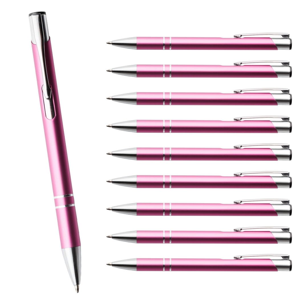 WPRO 100 Stück Metall Kugelschreiber pink | Blauschreibende austauschbare Großraummine | Metallclip | Hochwertig | Für Büro und Studium