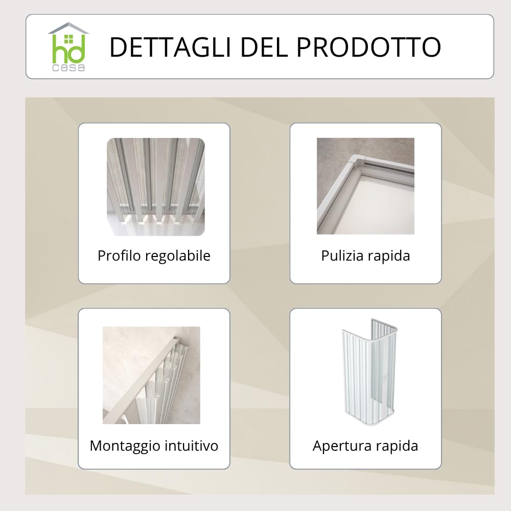 HD CASA Box Doccia a Soffietto Modello Dora, Apertura Centrale a 3 Lati Riducibile, Cabina Doccia Angolare Salvaspazio in PVC Made in Italy, arredo bagno 75x75x75 cm