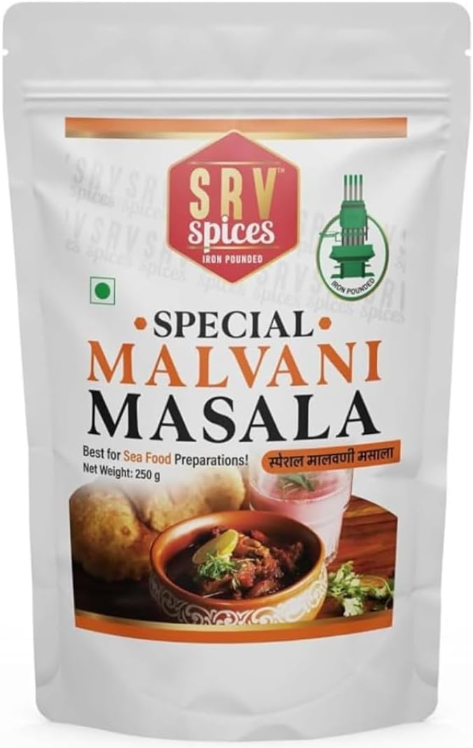 SRV SPICES Special Malvani Masala | Iron Pounded Coastal Spice Blend | Authentic Seafood Masala | Made with 24 Handpicked Ingredients | 57 Years of Expertise | 250g Pack
