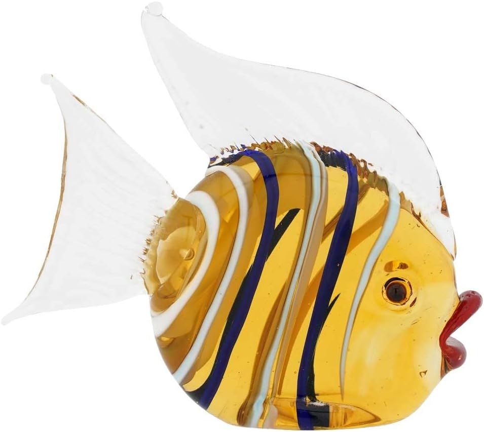 Glass Of Venice Murano Glass Striped Round Fish - Topaz Brown