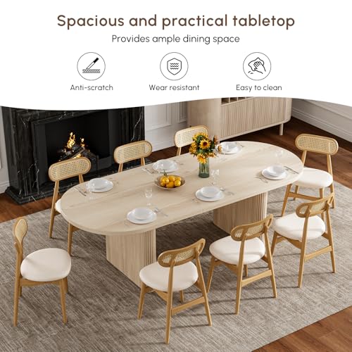 Image of homary Oval Extendable Dining Table 79 inch-94 inch, Japandi Wooden Dining Table for 6-10, Solid Wood Kitchen & Dining Room Table with Double Pedestal Base (Table Only)