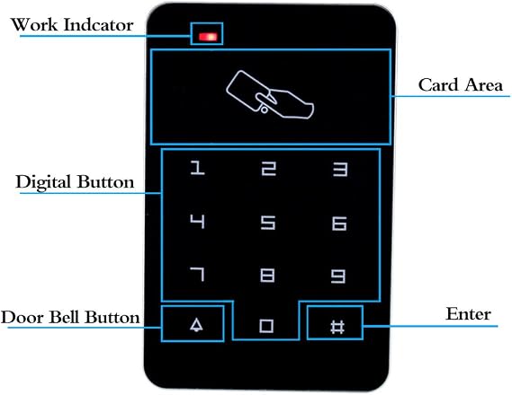 KDL Full RFID Access Control System Kit Set Stand-alone Keypad with NO Type Electric Strike Lock, DC12V/3A Power Supply, Door Exit Button, 10pcs RFID Key Tags