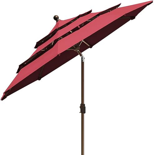 Miniatura 3 de EliteShade Sunumbrella - Sombrilla de patio de 9 pies y 3 niveles, para mercado, exteriores, mesa, no se decolora, con ventilación, color burdeos