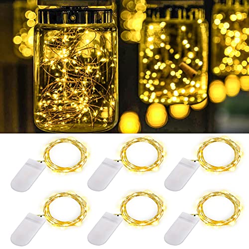 ooklee® Lot de 6 guirlandes lumineuses étoilées à piles avec 20 LED en fil de cuivre - Éclairage décoratif pour maison, table, fête, mariage, intérieur...