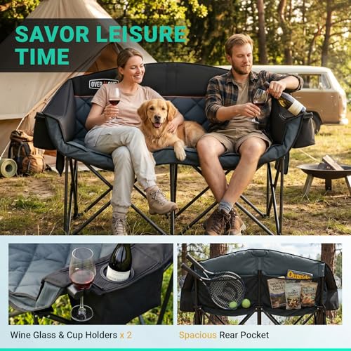 Overmont Oversized Double Camping Chair - Portable Folding with Cooler Bag - Image 3