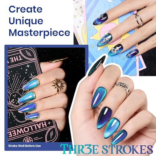 Image of THR3E STROKES 9D Glitter Cat Eye Gel Magnetic Shimmery Finish Nail Polish Art Manicure DIY at Home Soak Off UV Gel 7.5ML (CE3, 7.5ML)
