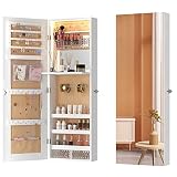 LVSOMT LED Jewelry Mirror Cabinet 42.5", Wall/Door Jewelry Armoire Organizer, Full-Length Mirror wit