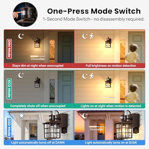 Image of Gleamz Motion Sensor Exterior Garage Lighting Fixtures with GFCI Outlet, Farmhouse Oil Rubbed Bronze Gold Trim Outdoor Porch Lights Wall Mount, Waterproof Dusk to Dawn Outdoor Sconce Lights for House