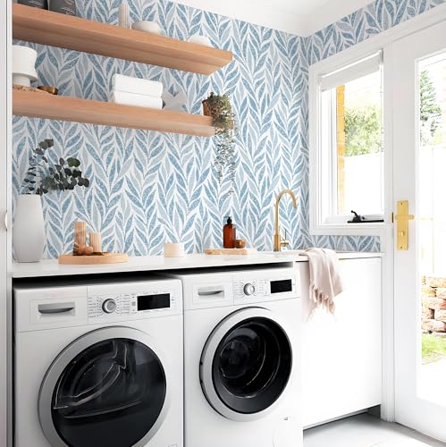Safiyya Peel and Stick Wallpaper Boho Contact Paper Peel and Stick Modern Bathroom Wall Paper for Bedroom Blue and White Wallpaper Self Adhesive Removable Vinyl Roll 118"x17.3" by Safiyya - Used condition - Image 4