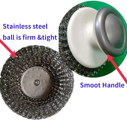 Image of 1Pack Stainless Steel Wool Scrubber with Handle, Heavy Duty Dish Scrubber, Steel Brush for Kitchen, Dishes, Pans, and More (Grey)