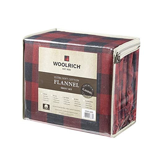 Image of Woolrich Cotton Sheet Set Cottage Charms Print, 100% Cotton Flannel Sheets Warm & Fuzzy Bedding Set Cal King Size Sheets, Fitted Pocket Fits Up to 14 inch Mattress, Cal King Red /Black Checkered, 4 Piece