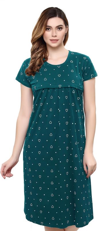 Image of TIGYWIGY Women's Cotton Printed Knee Length Maternity /Feeding /Nursing Nighty