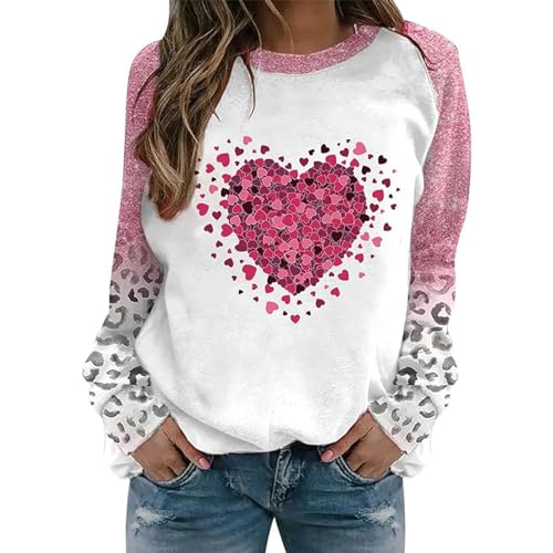 Sweat Saint-Valentin femme rose XL col rond à manches longues confortable