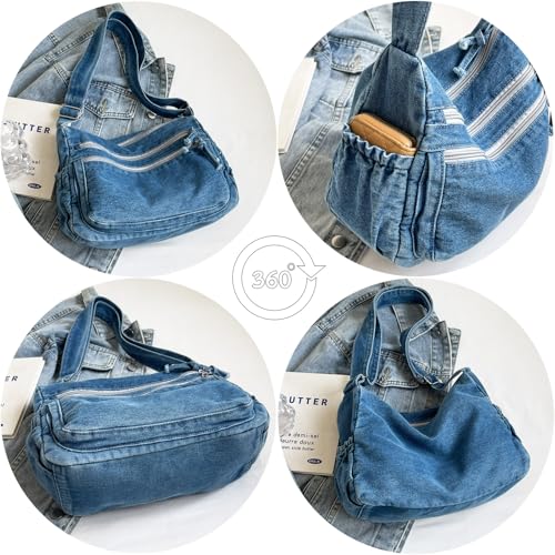 Bolso Denim unisex casual con bolsillos y correa miniatura 5