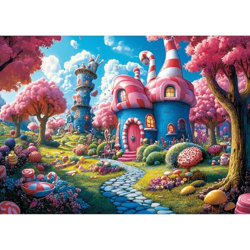 Lamplig 500 Piece Puzzle for Adults, Fantasy Candy Town Jigsaw Puzzles
