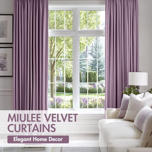 Image of MIULEE Lavender Blackout Velvet Curtains Drapes 108 Inch Long 52 inchx108 inch | Luxurious Bedroom Living Room Decor, Room Darkening, Thermal Insulated, Rod Pocket Design, Super Soft Fabric, Extra Long