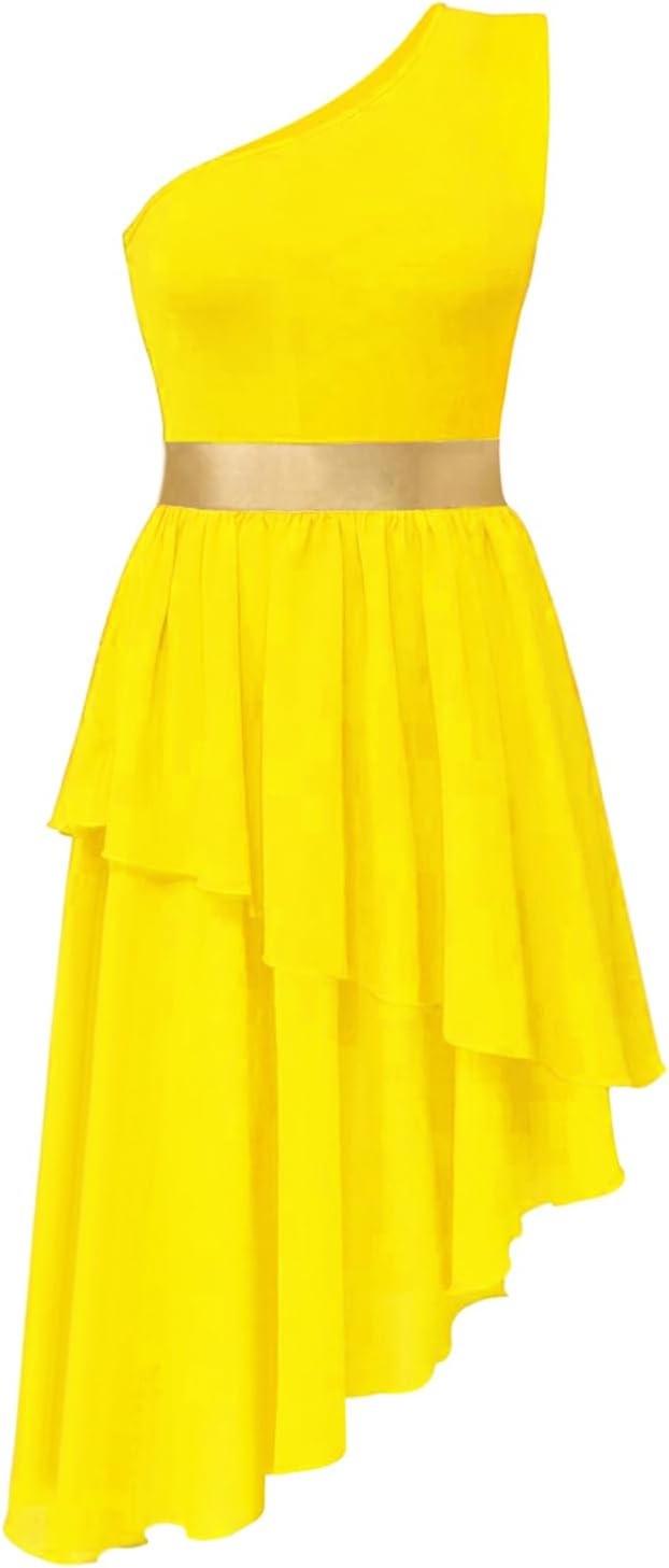 Praise Dance Overlays Dress for Women One Shulder Sleeveless Irregular Flowy Hem Worship Lyrical Dance Costume