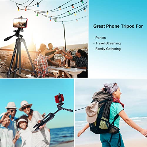 55" Phone Tripod, PHOPIK Aluminum Extendable Tripod Stand with Shutter, Carrying Bag, Compatible with iPhone/Android/Sport Camera&Insta 360 x5 Perfect for Video Recording/Selfies/Live Stream/Vlogging by PHOPIK - Used condition - Image 3
