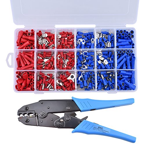 Meaor à sertir Stripper Outil de 0,5-6 mm² Auto-réglables à cliquet Fil à sertir outils avec 450 pcs Fil électrique terminal Spade Bullet Butt connecteur à sertir Virole Cord Pin End Cover