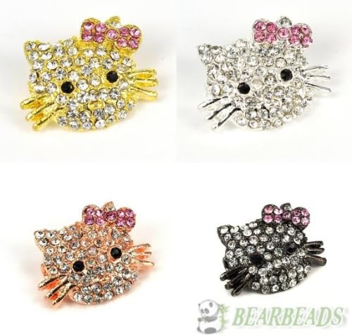 10pcs (Color: Gold) Side Ways Crystal Rhinestones Hello Kitty Happy Cat Bracelet Connector Charm Beads